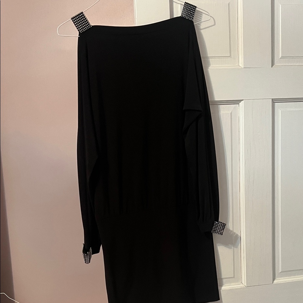 Black Long Sleeve Women's Dress with Embellished Cuffs